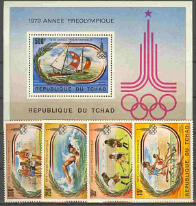 Чад, 1980, Летняя Олимпиада, 4 марки + блок
